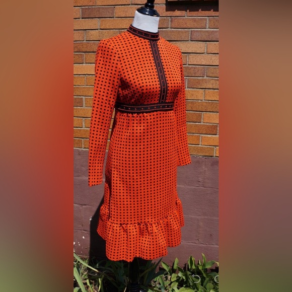 Fabulous Vintage Fall Dress. Thanksgiving! Lightweight Size Small Orange Black - Picture 3 of 6